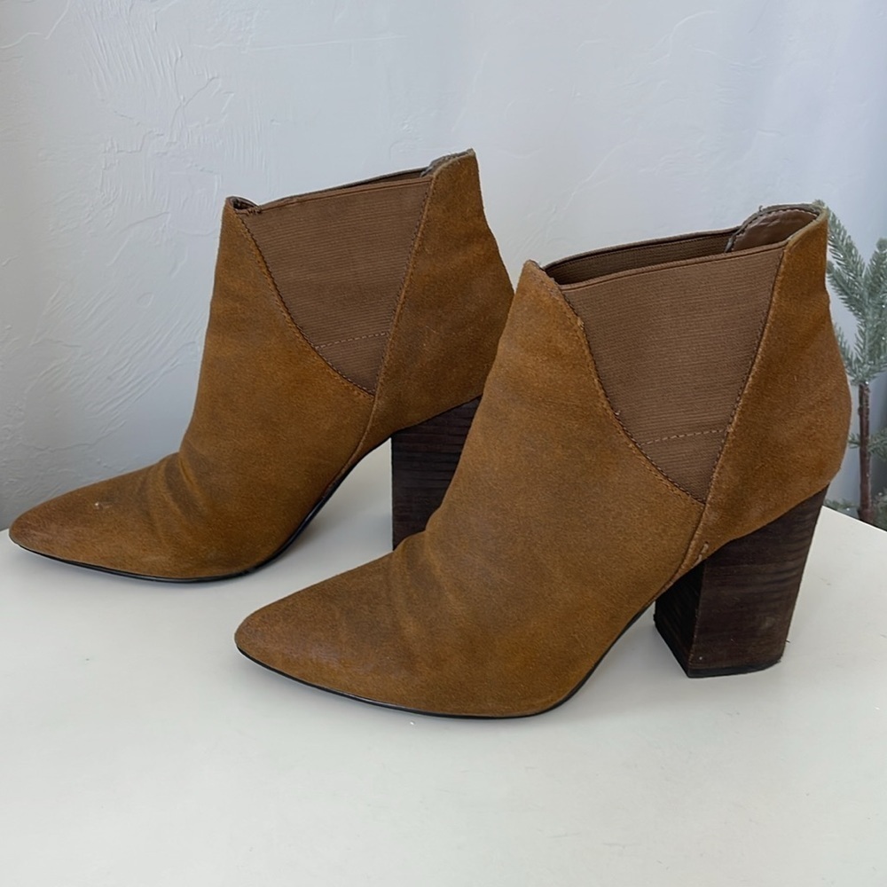 Crown Vintage Pointed Toe Heeled Booties - Cognac Brown - Picture 2 of 8
